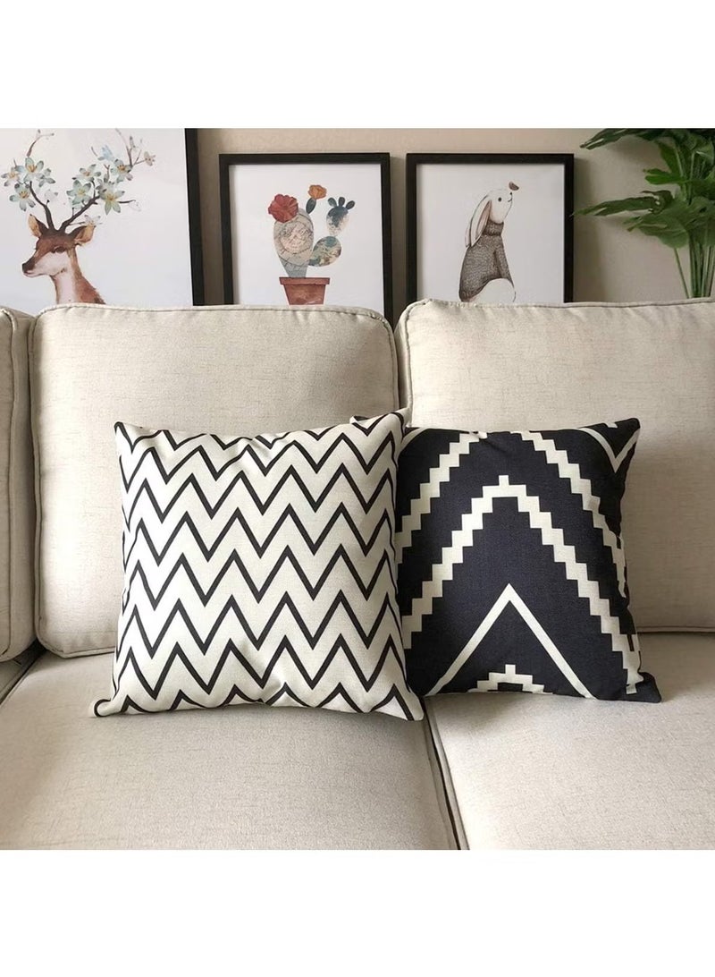 يلا جوي وسائد مربعة مزخرفة، أغطية وسائد من القطن والكتان مخططة باللونين الأسود والبيج، أغطية وسائد منزلية مطبوعة هندسية حديثة مقاس 27 × 25.8 × 4.7 سم أسود/بيج، 4 عبوات - Image 3